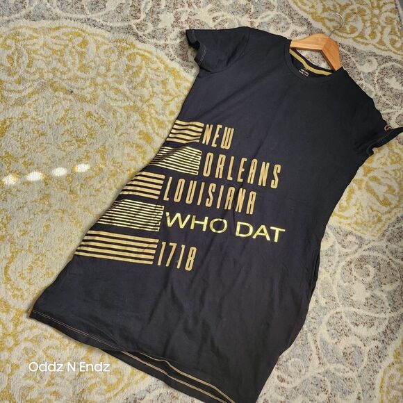 New Orleans T-Shirt Dress XL Black & Gold 100% Cotton - Picture 8 of 9